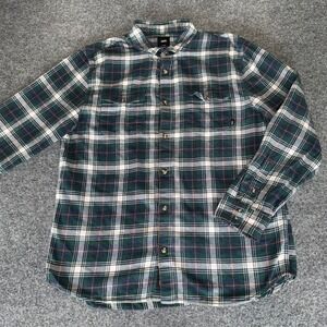 Vans Flannel Shirt Mens XL Green Plaid Long‎ Sleeve Button Up Skate Y2K Grunge